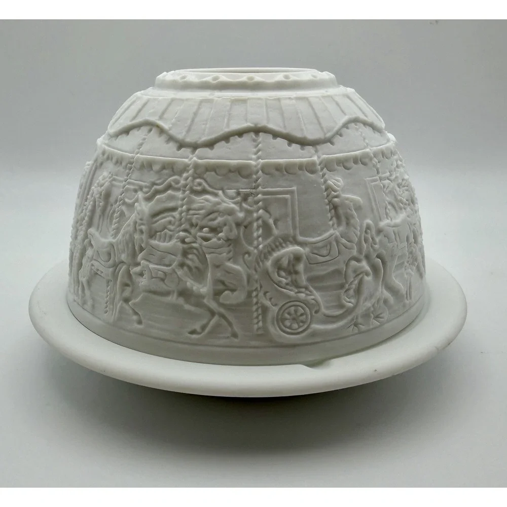 Bernardaud Limoges Porcelain Lithophane Votive Candle Holder Carousel Animals